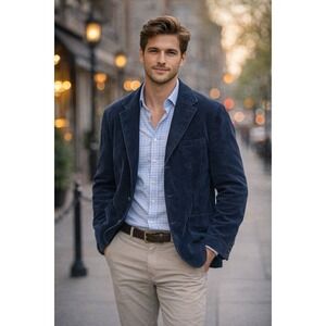 SOLD 90s St. John's Bay Mens Medium Tall Navy Blue Corduroy Blazer Jacket Coat